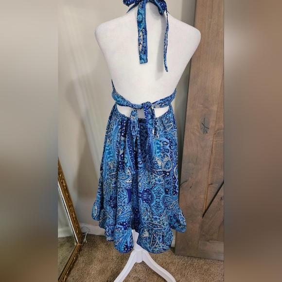 ASHLEY TAYLOR Silk Halter Paisley Print Sundress In Blue/white. O/S NWT - Picture 2 of 11